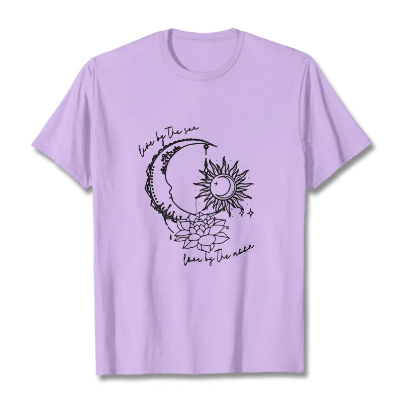 Maglietta con motivo a fiori di loto, sole, luna e pietre Buddha Stones - Prugna - 2XL - image 17