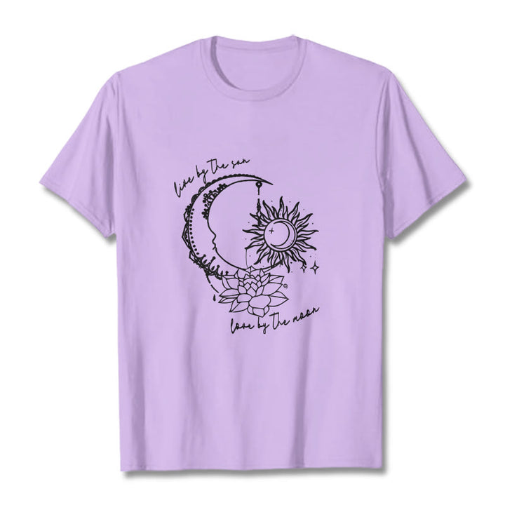 Maglietta con motivo a fiori di loto, sole, luna e pietre Buddha Stones - Prugna - 2XL - image 17