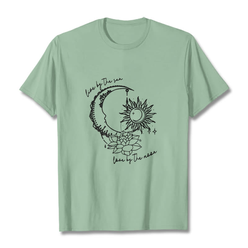 Maglietta con motivo a fiori di loto, sole, luna e pietre Buddha Stones - Verde pallido - 2XL - image 15