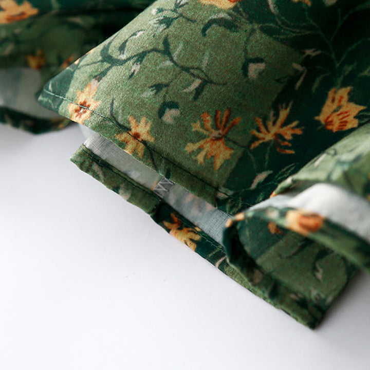 Abito midi in lino e cotone con maniche corte, scollo a V, stampa floreale primaverile Buddha Stones e tasche - image 9