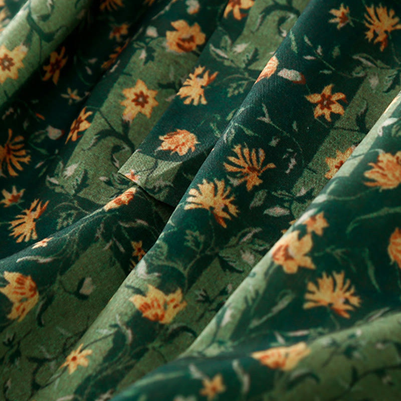 Abito midi in lino e cotone con maniche corte, scollo a V, stampa floreale primaverile Buddha Stones e tasche - image 8