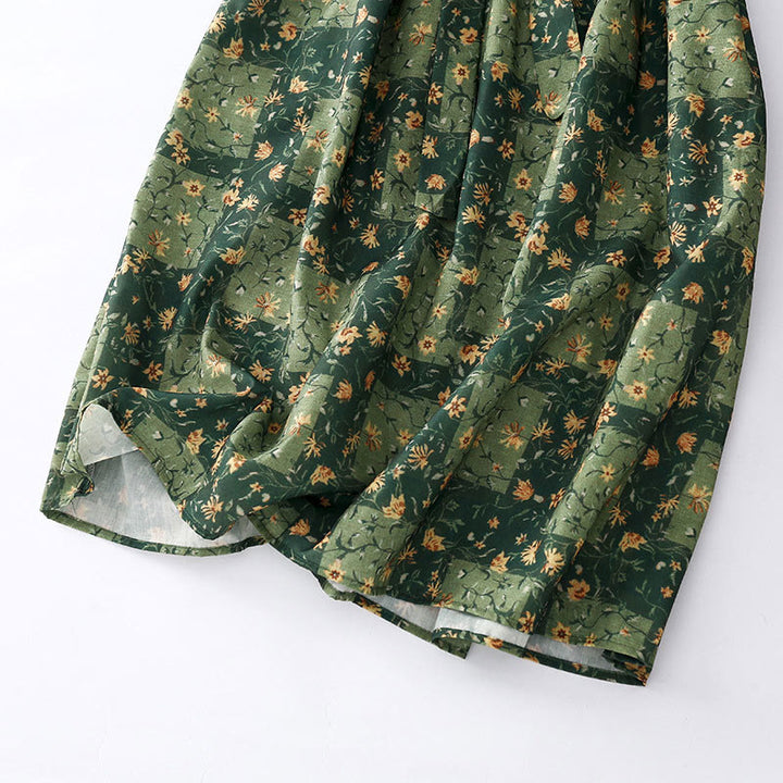 Abito midi in lino e cotone con maniche corte, scollo a V, stampa floreale primaverile Buddha Stones e tasche - image 15