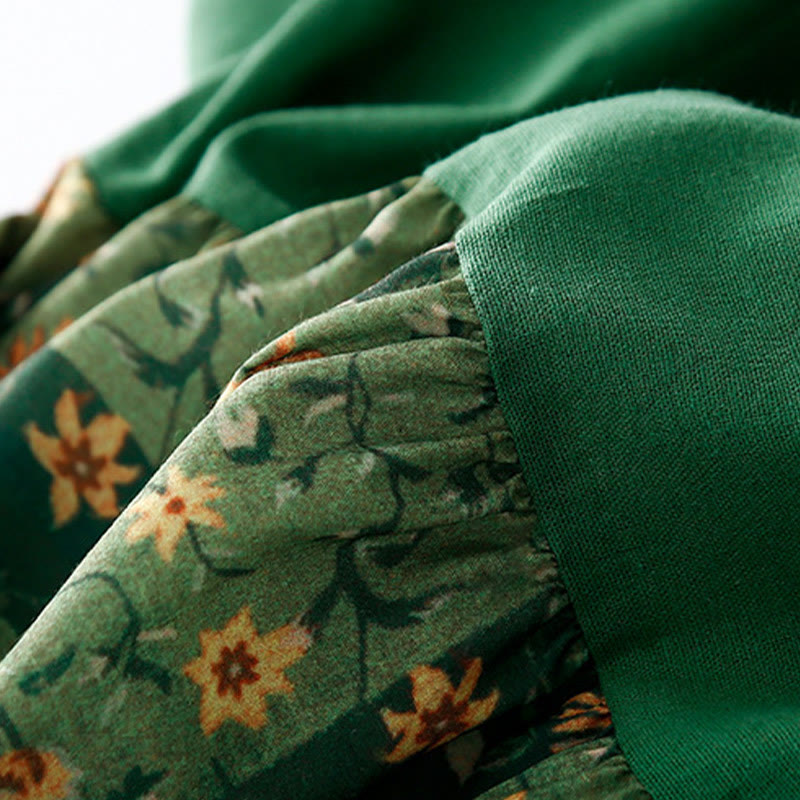 Abito midi in lino e cotone con maniche corte, scollo a V, stampa floreale primaverile Buddha Stones e tasche - image 10