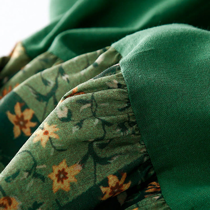 Abito midi in lino e cotone con maniche corte, scollo a V, stampa floreale primaverile Buddha Stones e tasche - image 10