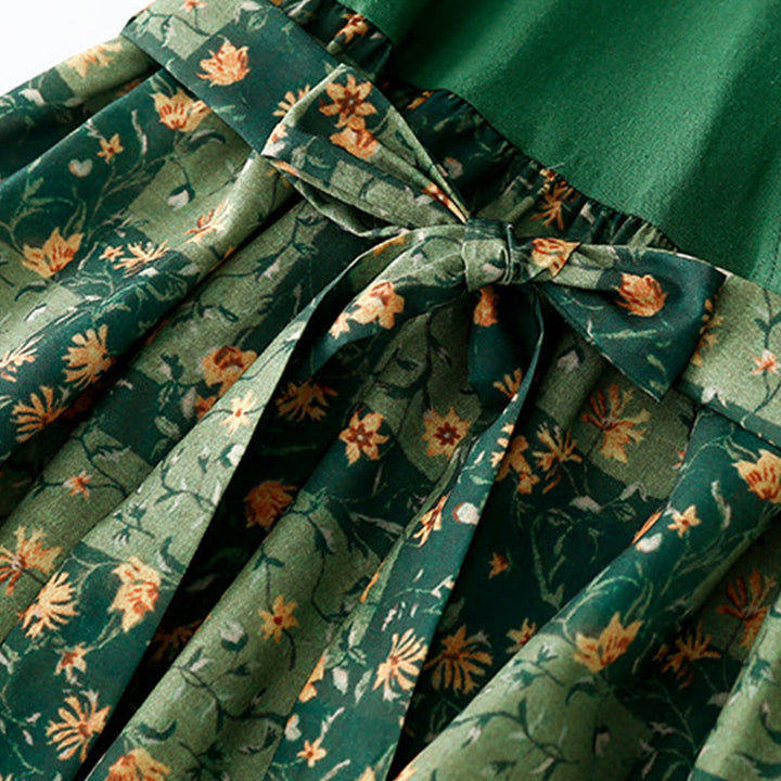 Abito midi in lino e cotone con maniche corte, scollo a V, stampa floreale primaverile Buddha Stones e tasche - image 14