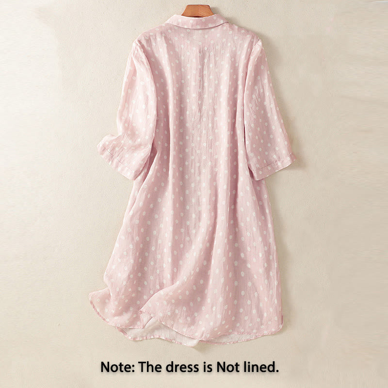 Buddha Stones Abito midi in poliestere con collo alto, bottoni e tasche primaverili a pois - image 9