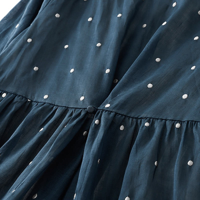 Buddha Stones in cotone e lino con maniche corte, tasche e bottoni sul retro, motivo a pois, motivo Buddha Stones - image 6