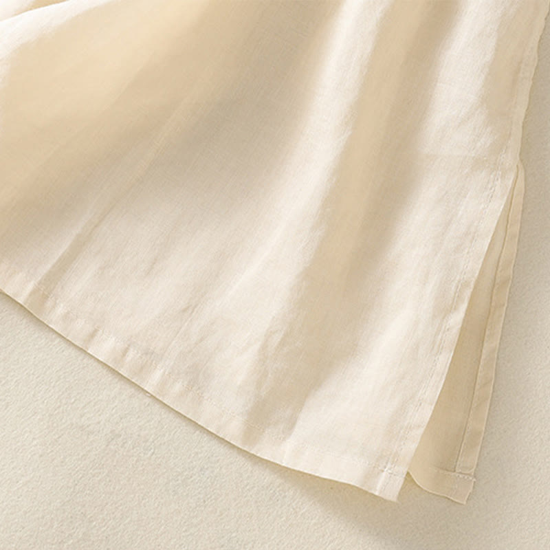 Abito midi Zen in cotone e lino con maniche a mezza manica, ricamo Buddha Stones , orlo a fiori e design con spacchi - image 14