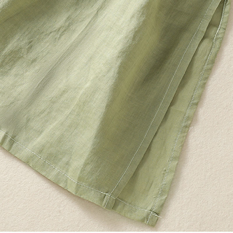 Abito midi Zen in cotone e lino con maniche a mezza manica, ricamo Buddha Stones , orlo a fiori e design con spacchi - image 4