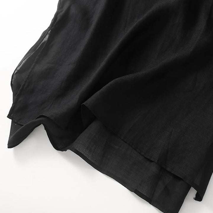 Abito midi in cotone e lino con maniche a tre quarti e ricamo casual Buddha Stones - image 9