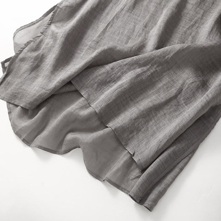 Abito midi in cotone e lino con maniche a tre quarti e ricamo casual Buddha Stones - image 17