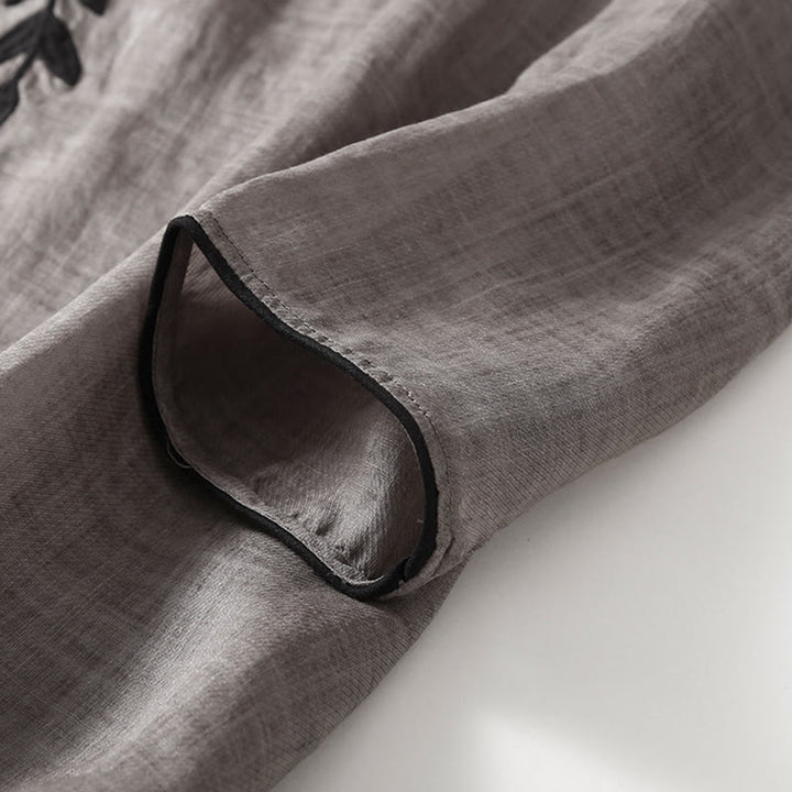 Abito midi in cotone e lino con maniche a tre quarti e ricamo casual Buddha Stones - image 15