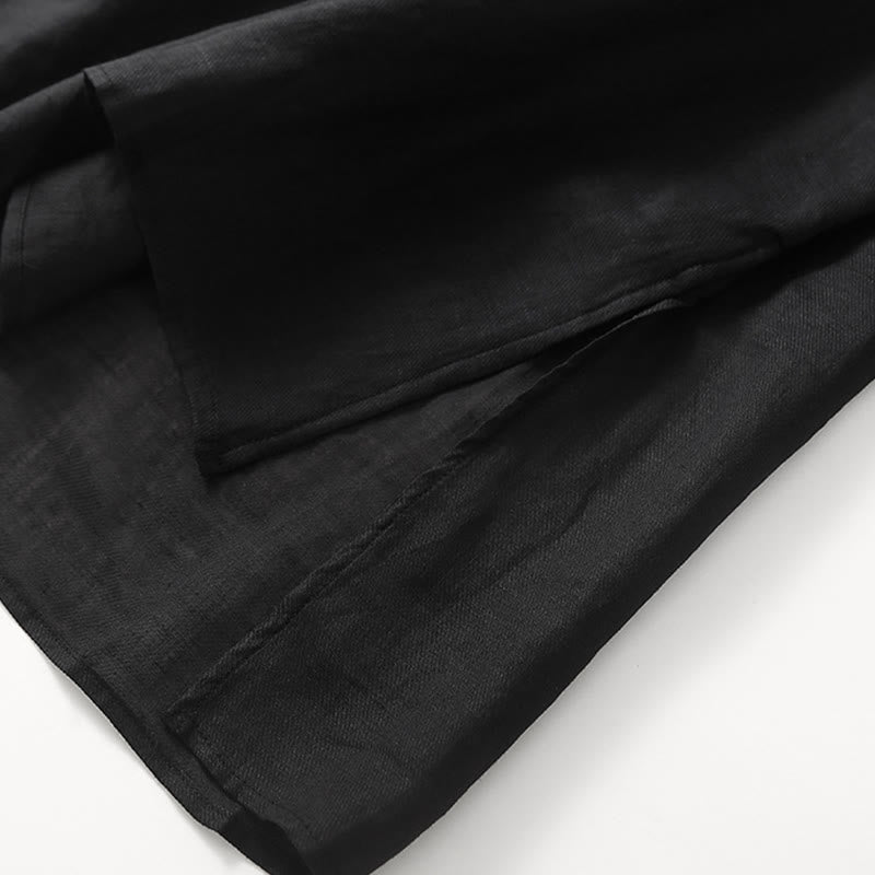 Abito midi in cotone e lino con maniche a tre quarti e ricamo casual Buddha Stones - image 8