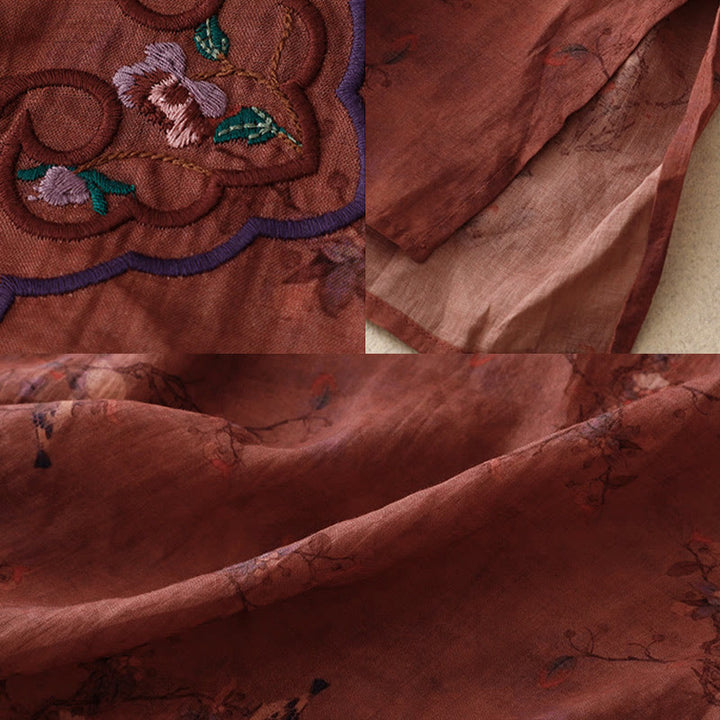Abito midi cheongsam in lino e cotone con tasche, ricamo retrò con Buddha Stones e bottoni a rana - image 10