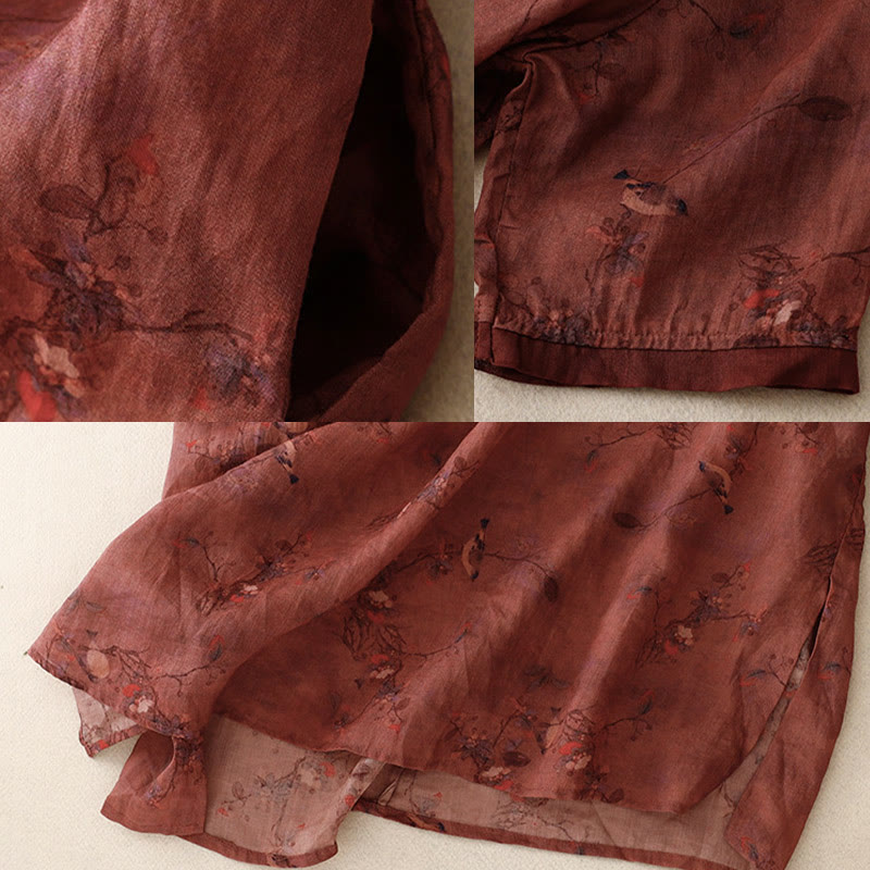 Abito midi cheongsam in lino e cotone con tasche, ricamo retrò con Buddha Stones e bottoni a rana - image 11