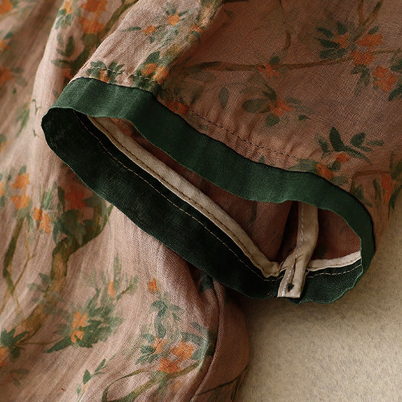 Abito midi cheongsam in lino e cotone con tasche, ricamo retrò con Buddha Stones e bottoni a rana - image 5