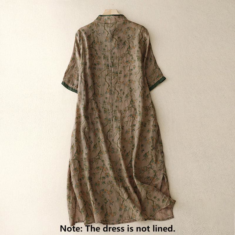 Abito midi cheongsam in lino e cotone con tasche, ricamo retrò con Buddha Stones e bottoni a rana - image 2