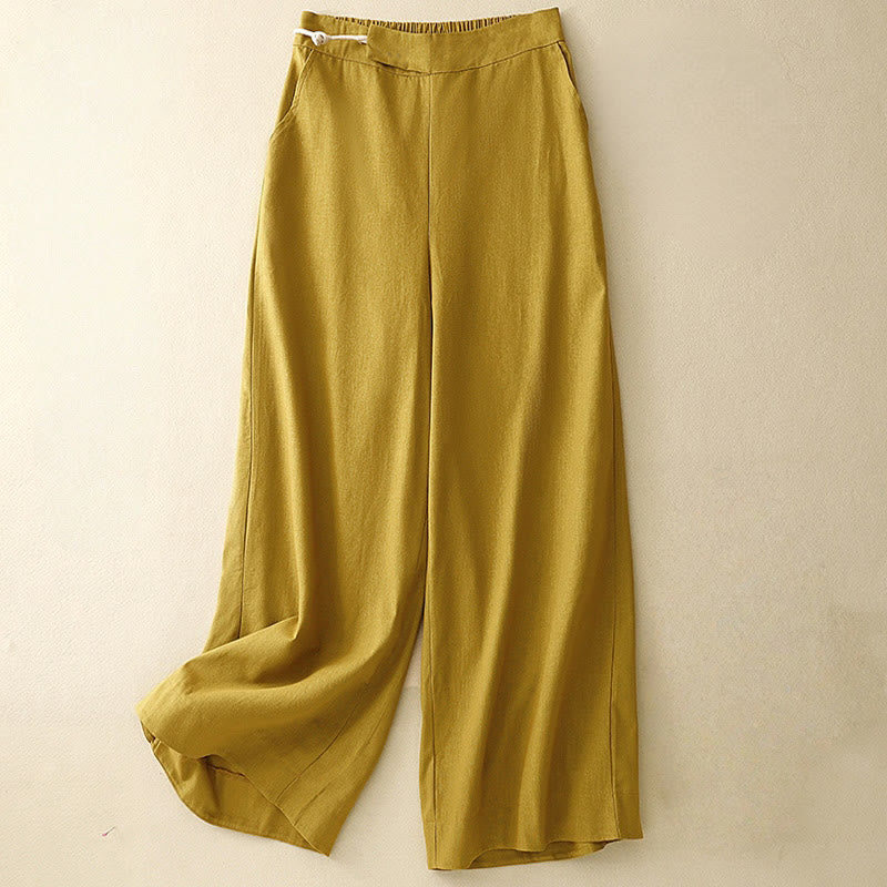Pantaloni larghi da donna in lino e cotone con bottoni a rana, tinta unita, con tasche , Buddha Stones - Verga d'oro - US12, UK/AU16, EU44 (2XL) - image 5