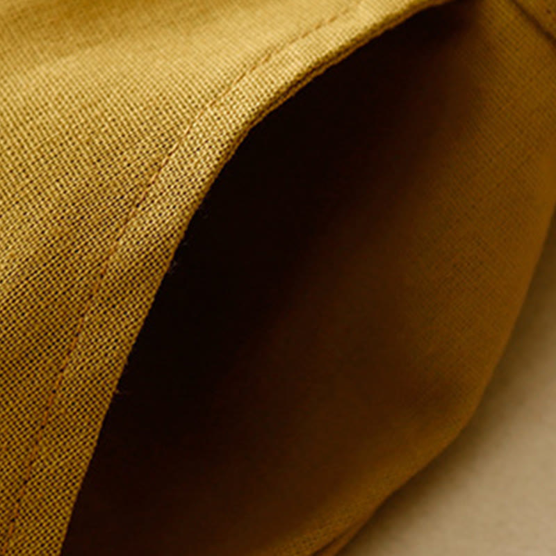 Pantaloni larghi da donna in lino e cotone con bottoni a rana, tinta unita, con tasche , Buddha Stones - image 6