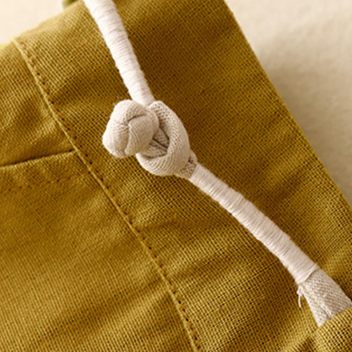Pantaloni larghi da donna in lino e cotone con bottoni a rana, tinta unita, con tasche , Buddha Stones - image 8