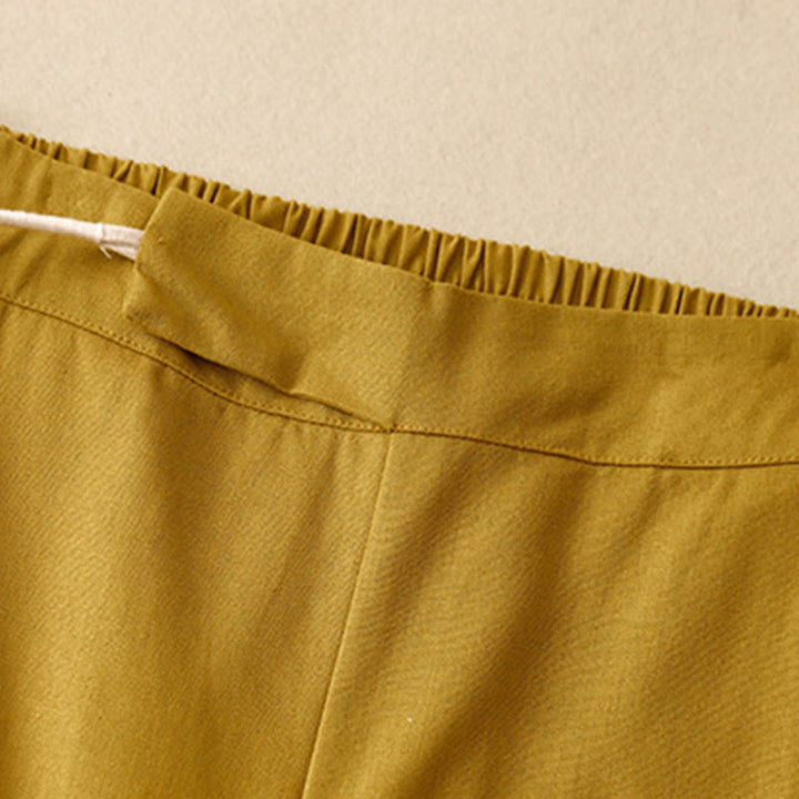 Pantaloni larghi da donna in lino e cotone con bottoni a rana, tinta unita, con tasche , Buddha Stones - image 7