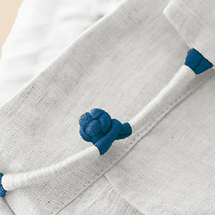 Pantaloni larghi da donna in lino e cotone con bottoni a rana, tinta unita, con tasche , Buddha Stones - image 14
