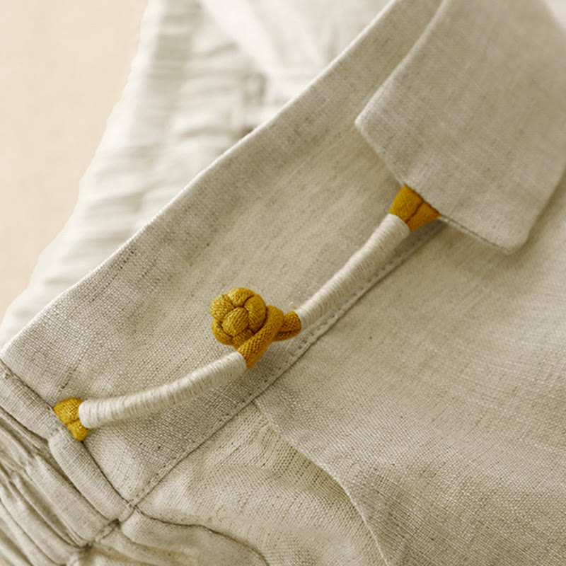 Pantaloni larghi da donna in lino e cotone con bottoni a rana, tinta unita, con tasche , Buddha Stones - image 22