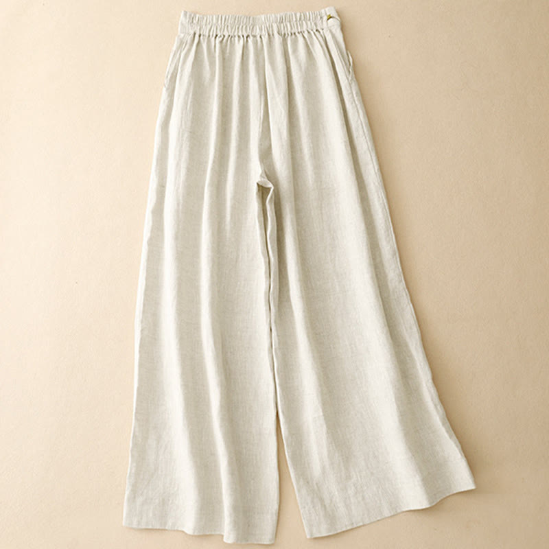 Pantaloni larghi da donna in lino e cotone con bottoni a rana, tinta unita, con tasche , Buddha Stones - image 16