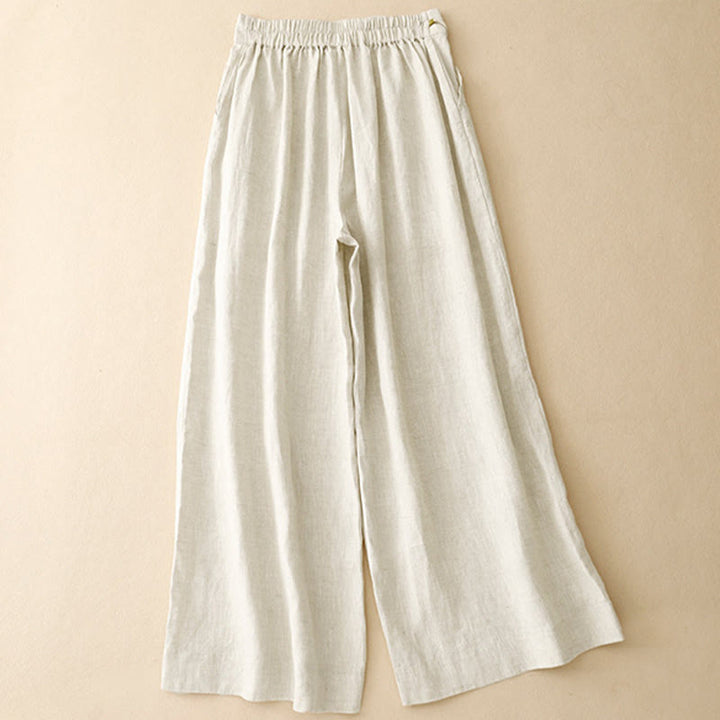 Pantaloni larghi da donna in lino e cotone con bottoni a rana, tinta unita, con tasche , Buddha Stones - image 16