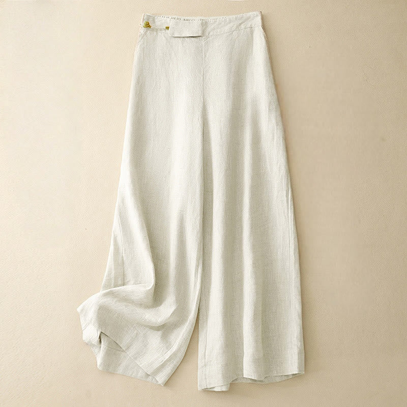 Pantaloni larghi da donna in lino e cotone con bottoni a rana, tinta unita, con tasche , Buddha Stones - OldLace - US12, UK/AU16, EU44 (2XL) - image 15