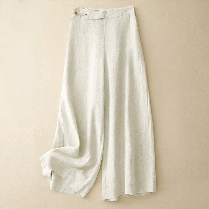 Pantaloni larghi da donna in lino e cotone con bottoni a rana, tinta unita, con tasche , Buddha Stones - OldLace - US12, UK/AU16, EU44 (2XL) - image 15
