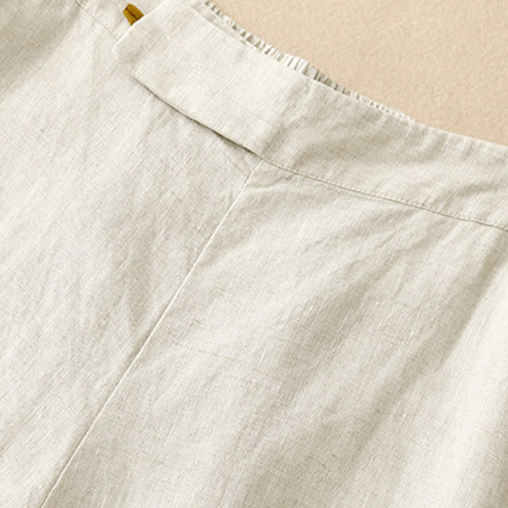 Pantaloni larghi da donna in lino e cotone con bottoni a rana, tinta unita, con tasche , Buddha Stones - image 19