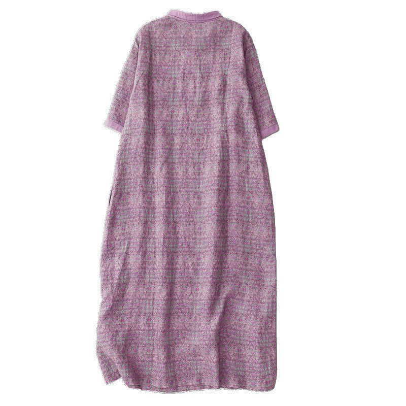Abito midi in lino e cotone a maniche corte con tasche, motivo floreale e stampa Buddha Stones Commute - image 12