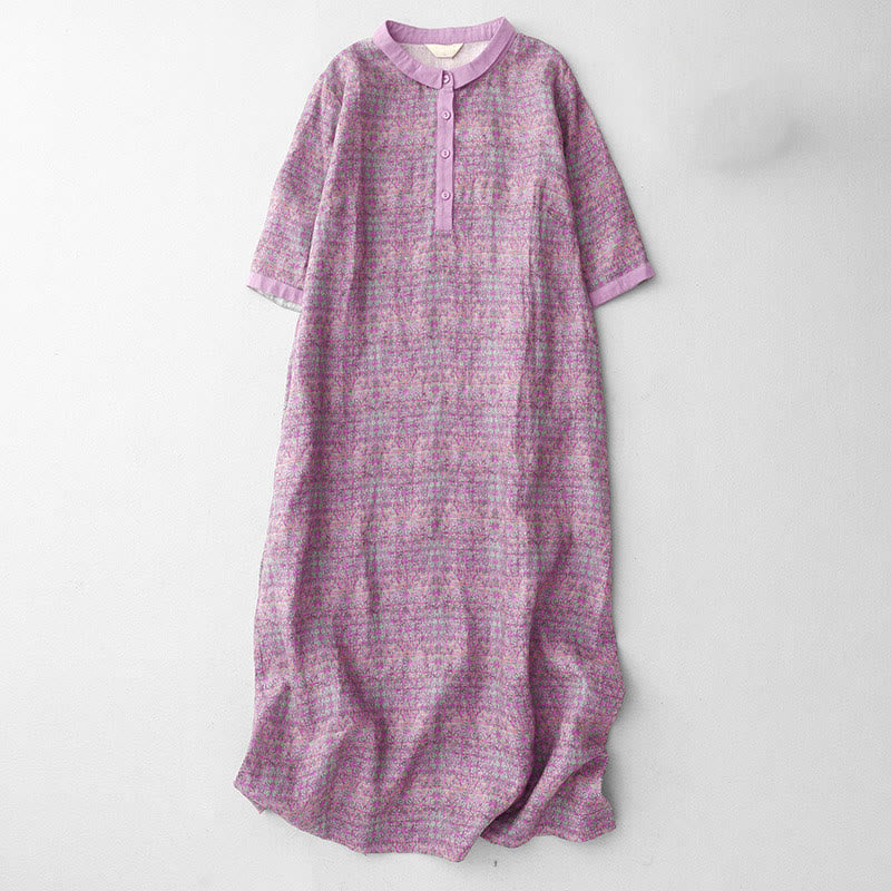Abito midi in lino e cotone a maniche corte con tasche, motivo floreale e stampa Buddha Stones Commute - Orchidea - US8-10, UK/AU12-14, EU40-42 (2XL) - image 1