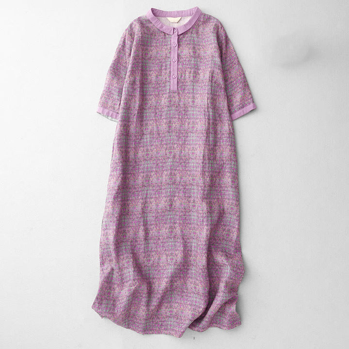 Abito midi in lino e cotone a maniche corte con tasche, motivo floreale e stampa Buddha Stones Commute - Orchidea - US8-10, UK/AU12-14, EU40-42 (2XL) - image 1