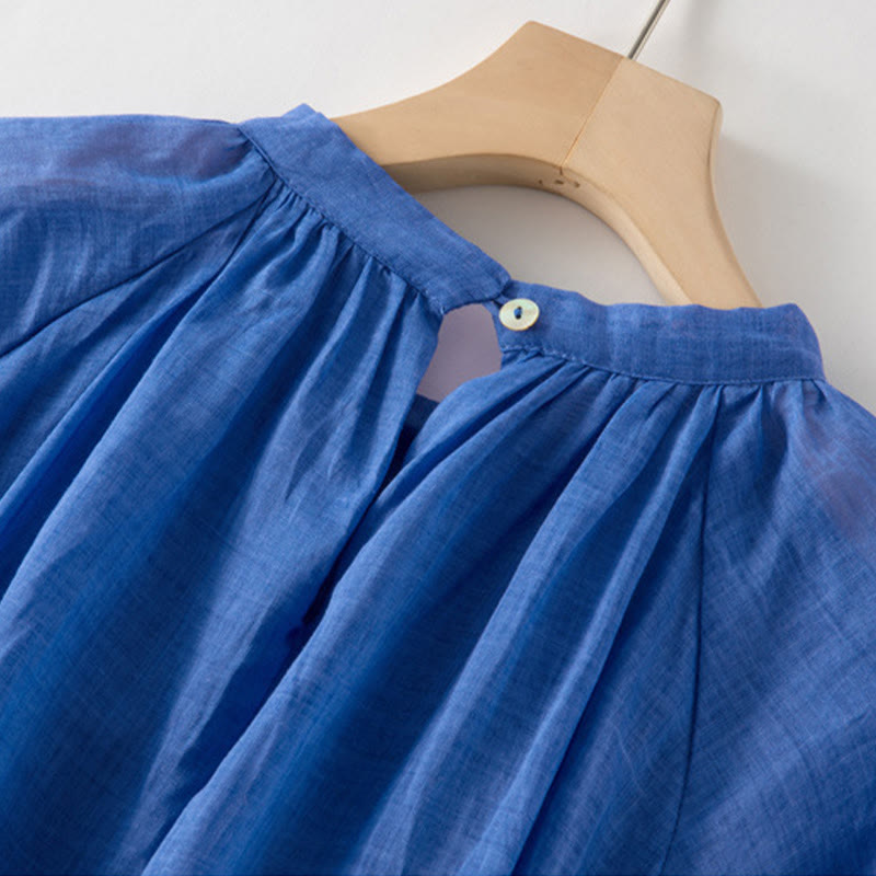 Abito midi in cotone e lino con maniche a sbuffo e coulisse a tre quarti, con tasche, motivo Buddha Stones - image 5