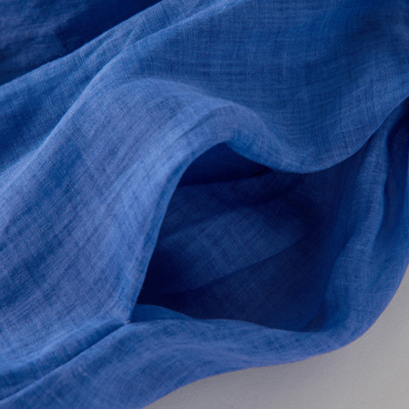 Abito midi in cotone e lino con maniche a sbuffo e coulisse a tre quarti, con tasche, motivo Buddha Stones - image 12