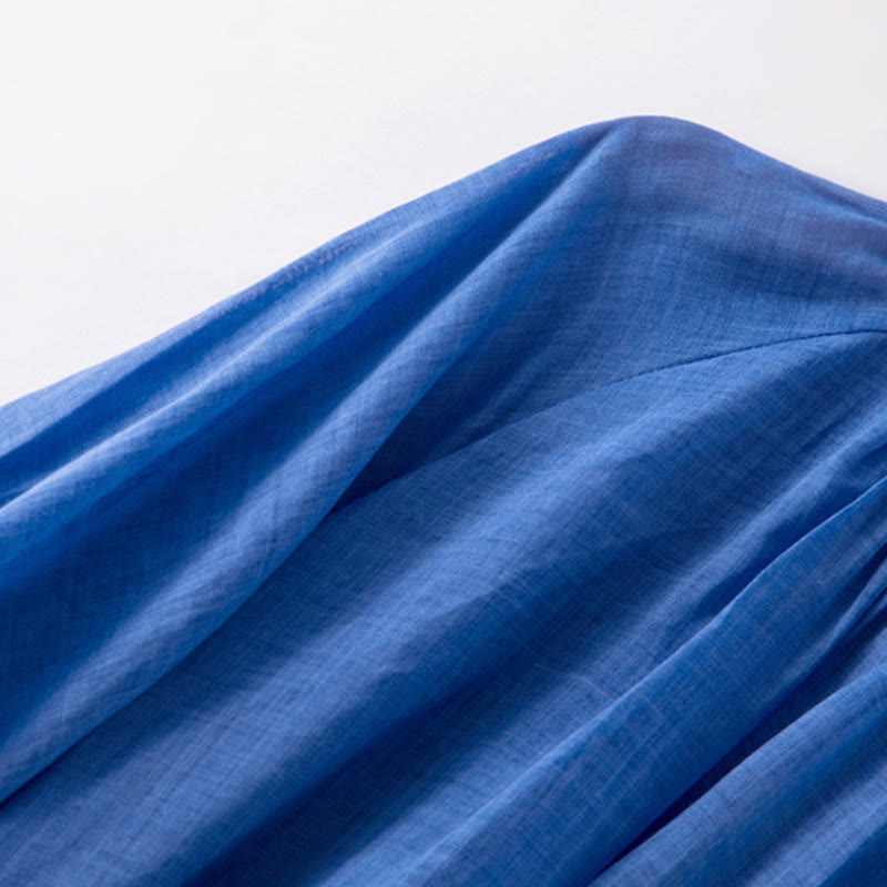 Abito midi in cotone e lino con maniche a sbuffo e coulisse a tre quarti, con tasche, motivo Buddha Stones - image 6