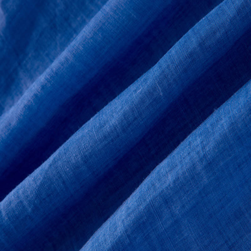 Abito midi in cotone e lino con maniche a sbuffo e coulisse a tre quarti, con tasche, motivo Buddha Stones - image 11