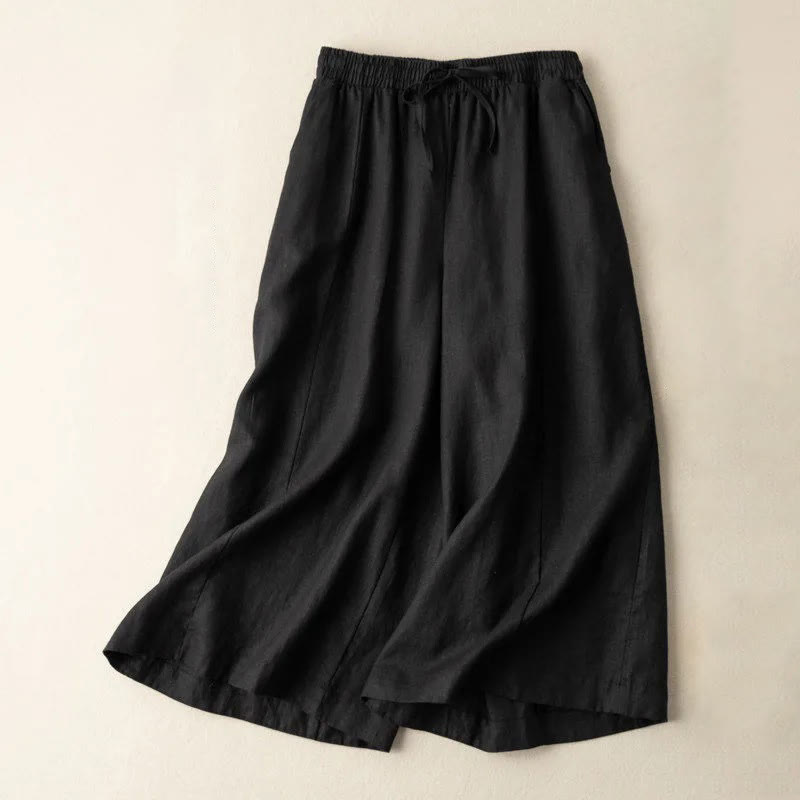 Pantaloni Capri corti Buddha Stones, tinta unita, lunghezza 7-8, in cotone e lino, a gamba larga, con tasche, da donna - Nero - US12, UK/AU16, EU44 (3XL) - image 10