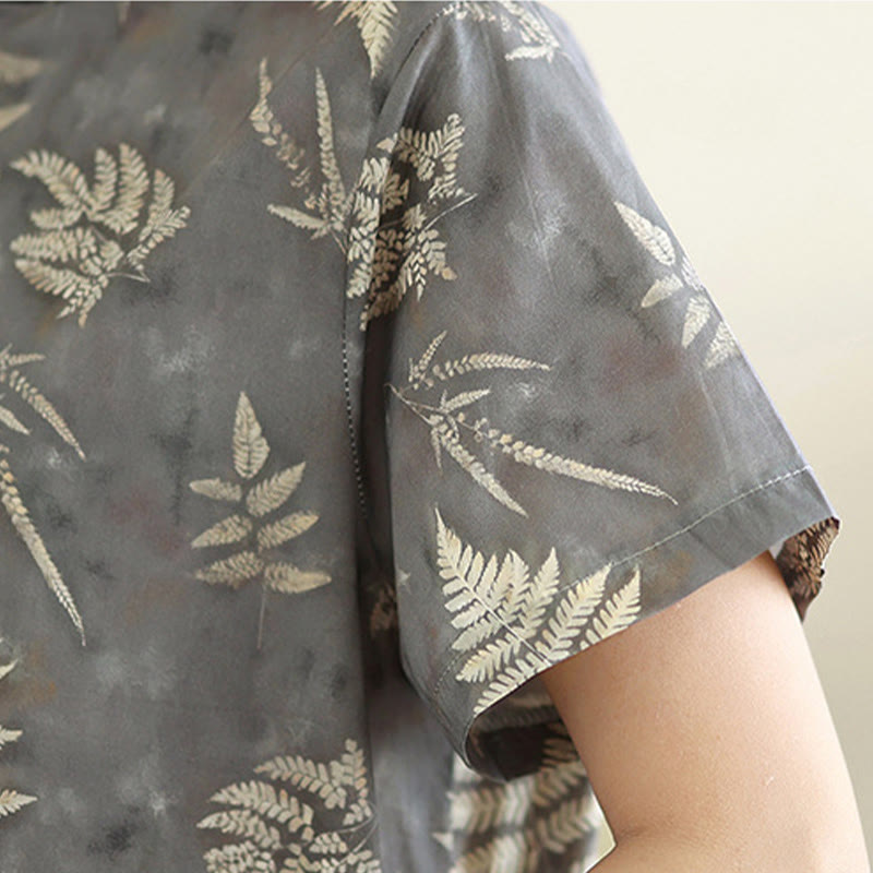 Abito midi cheongsam in cotone con bottoni a rana cinesi grigio scuro, stile retrò Buddha Stones, con tasche - image 9