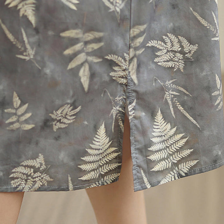 Abito midi cheongsam in cotone con bottoni a rana cinesi grigio scuro, stile retrò Buddha Stones, con tasche - image 12