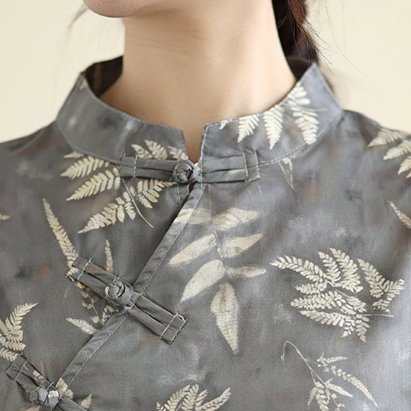 Abito midi cheongsam in cotone con bottoni a rana cinesi grigio scuro, stile retrò Buddha Stones, con tasche - image 8