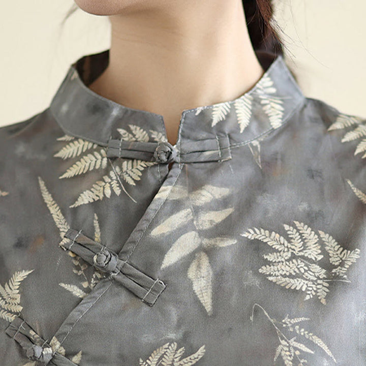 Abito midi cheongsam in cotone con bottoni a rana cinesi grigio scuro, stile retrò Buddha Stones, con tasche - image 8