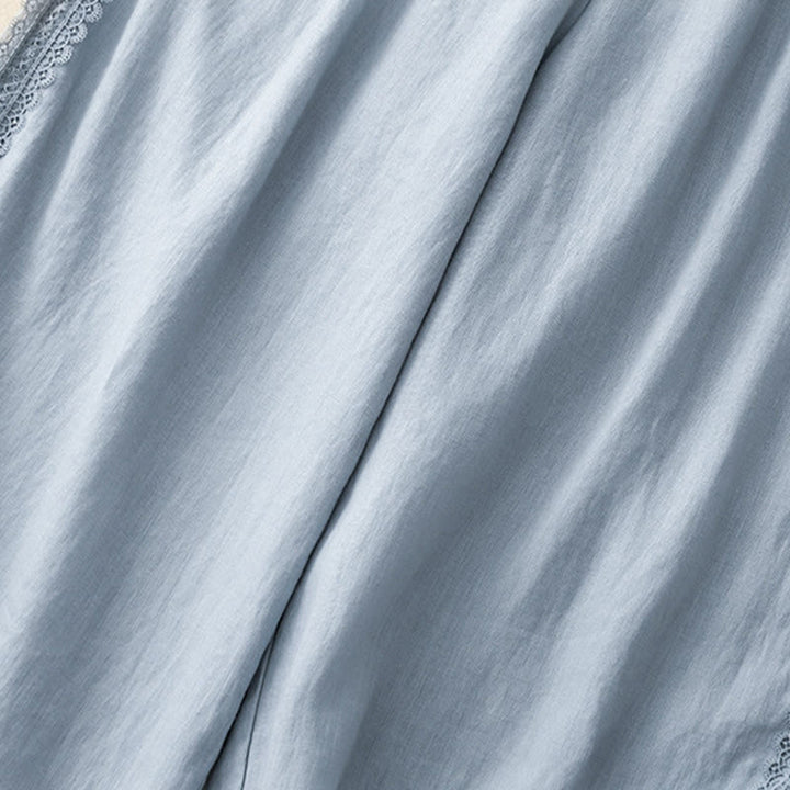 Buddha Stones Pantaloni larghi da donna in cotone e lino con cuciture in pizzo tinta unita e tasche - image 5