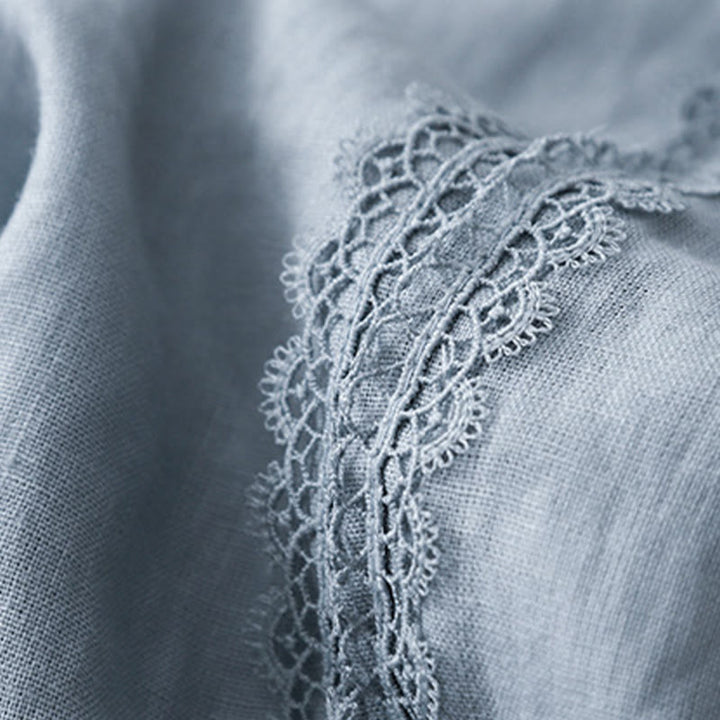 Buddha Stones Pantaloni larghi da donna in cotone e lino con cuciture in pizzo tinta unita e tasche - image 3