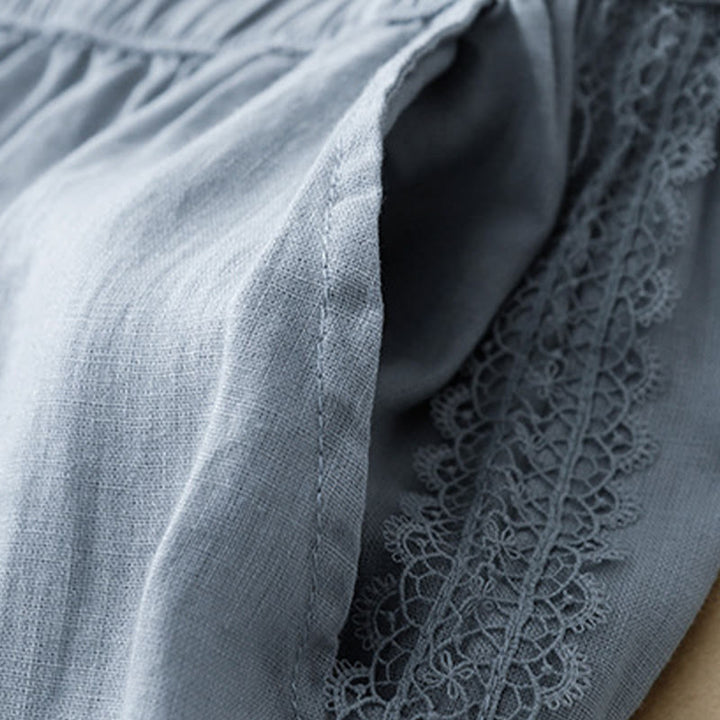 Buddha Stones Pantaloni larghi da donna in cotone e lino con cuciture in pizzo tinta unita e tasche - image 4