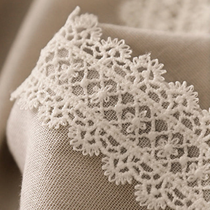 Buddha Stones Pantaloni larghi da donna in cotone e lino con cuciture in pizzo tinta unita e tasche - image 9