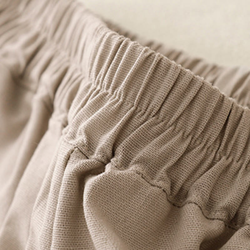 Buddha Stones Pantaloni larghi da donna in cotone e lino con cuciture in pizzo tinta unita e tasche - image 11