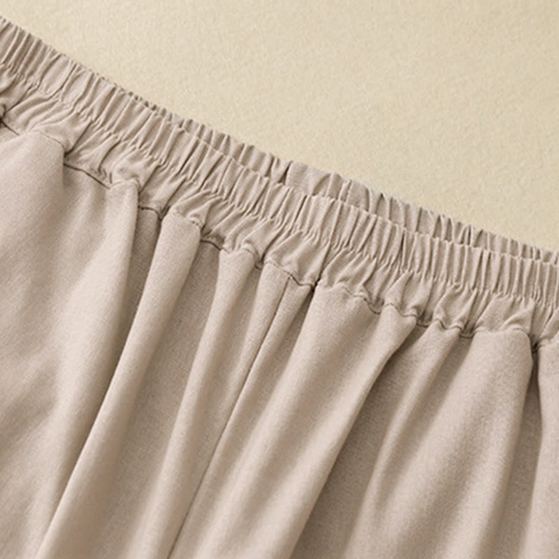 Buddha Stones Pantaloni larghi da donna in cotone e lino con cuciture in pizzo tinta unita e tasche - image 12